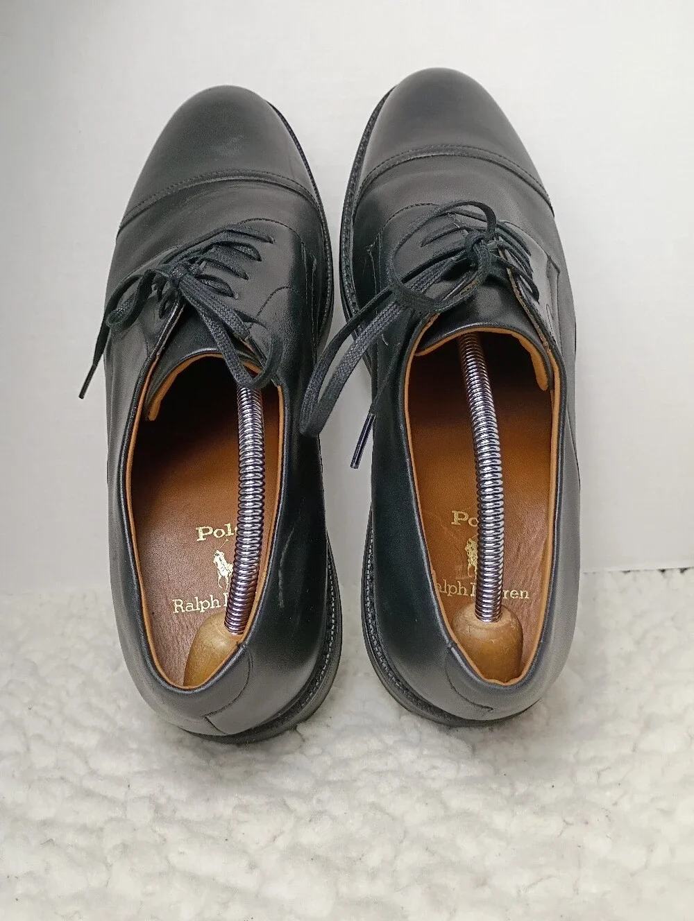 Polo Ralph Lauren Asher Cap Toe Black Leather Derby Shoes Men Size 12